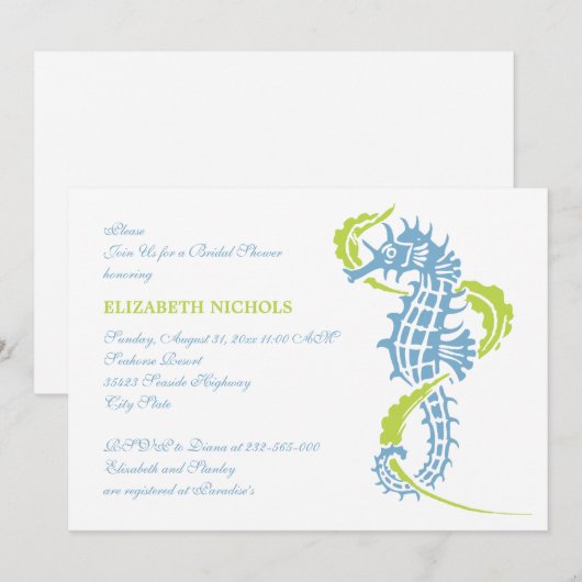Zeepaardje blauw, groen bruiloft vrijgezellenfeest kaart (Voorkant / Achterkant)