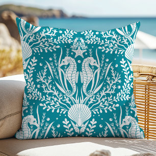 Zeepaardje Blauwgroen Blauw Witte Oceaan Zomer Buitenkussen