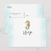 Zeepaardje Blauwgroen & Gouden Waterverf Bruiloft  Aankondigingskaart (Voorkant / Achterkant)