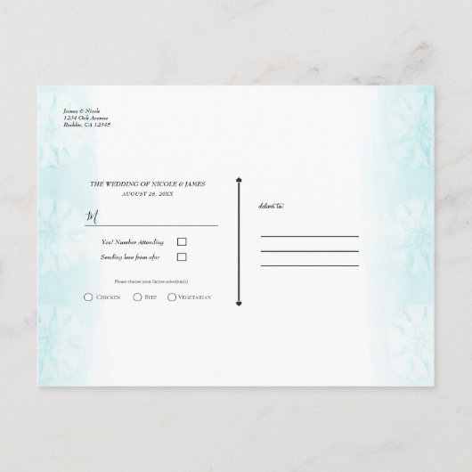 Zeepaardje Blauwgroen & Gouden Waterverf Bruiloft  Aankondigingskaart (Achterkant)