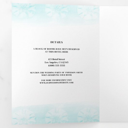 Zeepaardje Blauwgroen & Gouden Waterverf Bruiloft Drieluik Uitnodiging (Binnenzijde eerst)