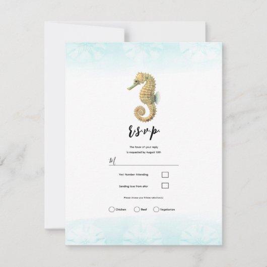 Zeepaardje Blauwgroen & Gouden Waterverf Bruiloft Kaart (Voorkant)