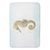 Zeepaardje Blauwgroen & Gouden Waterverf Kuststran Badmat (Voorkant Verticaal)