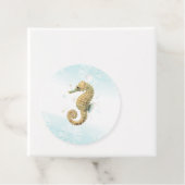 Zeepaardje Blauwgroen & Gouden Waterverf Kuststran Bedankjes Labels (In situ)