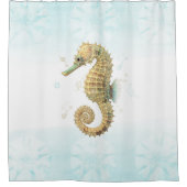 Zeepaardje Blauwgroen & Gouden Waterverf Kuststran Douchegordijn (Voorkant)