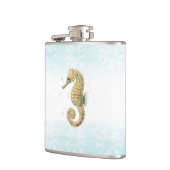 Zeepaardje Blauwgroen & Gouden Waterverf Kuststran Heupfles (Links)