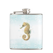 Zeepaardje Blauwgroen & Gouden Waterverf Kuststran Heupfles (Voorkant)