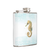 Zeepaardje Blauwgroen & Gouden Waterverf Kuststran Heupfles (Rechts)