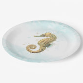 Zeepaardje Blauwgroen & Gouden Waterverf Kuststran Papieren Bordje (Gekanteld)