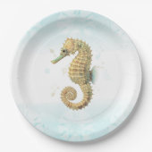 Zeepaardje Blauwgroen & Gouden Waterverf Kuststran Papieren Bordje (Voorkant)