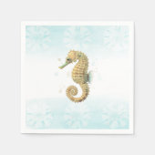 Zeepaardje Blauwgroen & Gouden Waterverf Kuststran Servet (Voorkant)