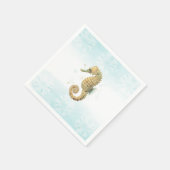 Zeepaardje Blauwgroen & Gouden Waterverf Kuststran Servet (Hoek)