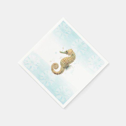 Zeepaardje Blauwgroen & Gouden Waterverf Kuststran Servet (Hoek)