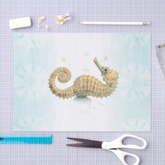 Zeepaardje Blauwgroen & Gouden Waterverf Kuststran Tissuepapier (Craft)