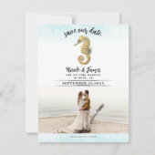 Zeepaardje Blauwgroen & Gouden Waterverf Save the  Kaart (Voorkant)