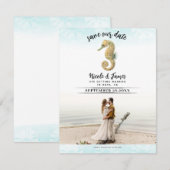 Zeepaardje Blauwgroen & Gouden Waterverf Save the  Kaart (Voorkant / Achterkant)