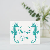 Zeepaardje Blauwgroen groen turquoise Dank u stran Briefkaart (Staand voorkant)