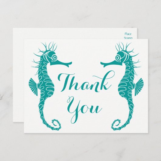 Zeepaardje Blauwgroen groen turquoise Dank u stran Briefkaart (Voorkant / Achterkant)