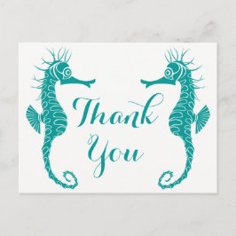 Zeepaardje Blauwgroen groen turquoise Dank u stran Briefkaart