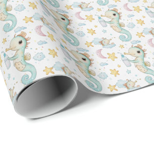 Zeepaardje Cute Baby Pastel Watercolor Patroon Cadeaupapier