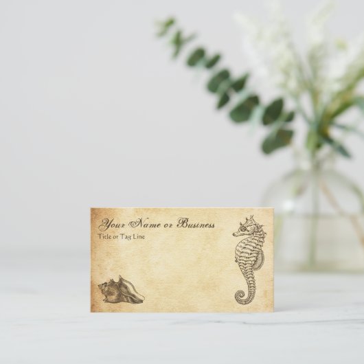  zeepaardje en Conch Shell Beach Visitekaartje (Staand voorkant)