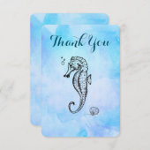 Zeepaardje en Seashell op Blue Waterverf Dank je w Bedankkaart (Voorkant / Achterkant)