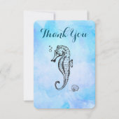Zeepaardje en Seashell op Blue Waterverf Dank je w Bedankkaart (Voorkant)