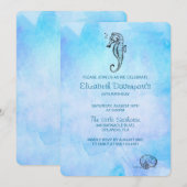 Zeepaardje en Seashell op Blue Waterverf Verjaarda Kaart (Voorkant / Achterkant)