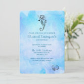 Zeepaardje en Seashell op Blue Waterverf Verjaarda Kaart (Staand voorkant)