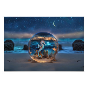 Zeepaardje en Starfish Beach Onderwater Nautisch Foto Afdruk