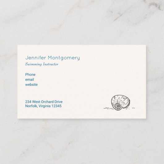 Zeepaardje en Zeeschelp op Blue Waterverf Nautical Visitekaartje (Achterkant)