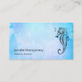 Zeepaardje en Zeeschelp op Blue Waterverf Nautical Visitekaartje (Voorkant)