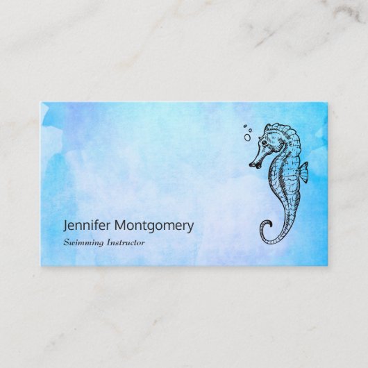 Zeepaardje en Zeeschelp op Blue Waterverf Nautical Visitekaartje (Voorkant)