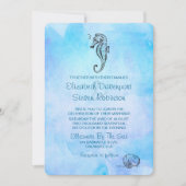 Zeepaardje en Zeeschelp op Blue Waterverf Wedding Kaart (Voorkant)