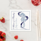 Zeepaardje en zeewier stoffige en marineblauwe bru servet (Insitu)