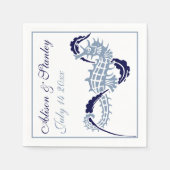 Zeepaardje en zeewier stoffige en marineblauwe bru servet (Voorkant)