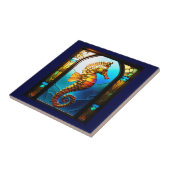 Zeepaardje gekleurd glas raam 3D strand aquatisch Tegeltje (Zijkant)