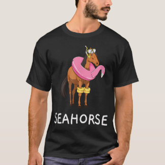 Zeepaardje Grappig Paard Met Flamingo Zwemmen T-shirt