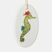 Zeepaardje in een Santa hat nautical Kerstmenorin Keramisch Ornament (Rechts)