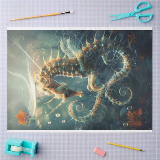 Zeepaardje Levendig gekleurd in Ocean Decoupage Tissuepapier (Craft)