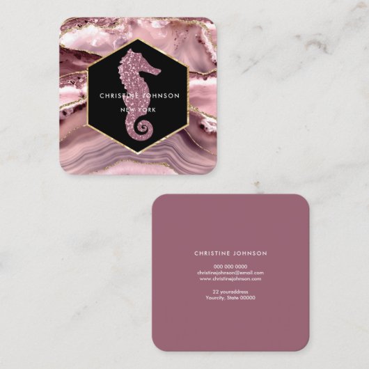 Zeepaardje logo op blush agaat vierkante visitekaartje (Voorkant / Achterkant)