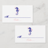Zeepaardje marine blauw, roze bruiloft plaats kaar plaatskaartje (Voorkant / Achterkant)