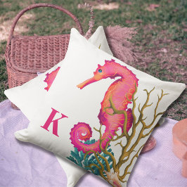 Zeepaardje Marine Roze Kust Buitenkussen