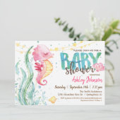 Zeepaardje, Meisje Baby shower uitnodiging (Staand voorkant)