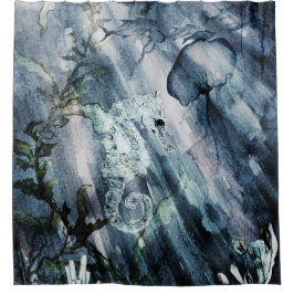 Zeepaardje met Kwallen in het blauw zee Douchegordijn