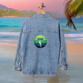 Zeepaardje met Lime Green Emerald Navy Zon en Naam Denim Jacket