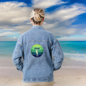 Zeepaardje met Lime Green Emerald Navy Zon en Naam Denim Jacket