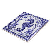 Zeepaardje Navy Blauw en Wit Zee Ocean Beach House Tegeltje (Zijkant)