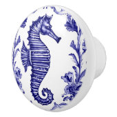 Zeepaardje Navy Blauw Wit Zee Oceaan Rechts geconf Keramische Knop (Rechts)