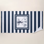Zeepaardje Navy Blauwe Streep Nautilus Monogram St Strandlaken (Voorkant)